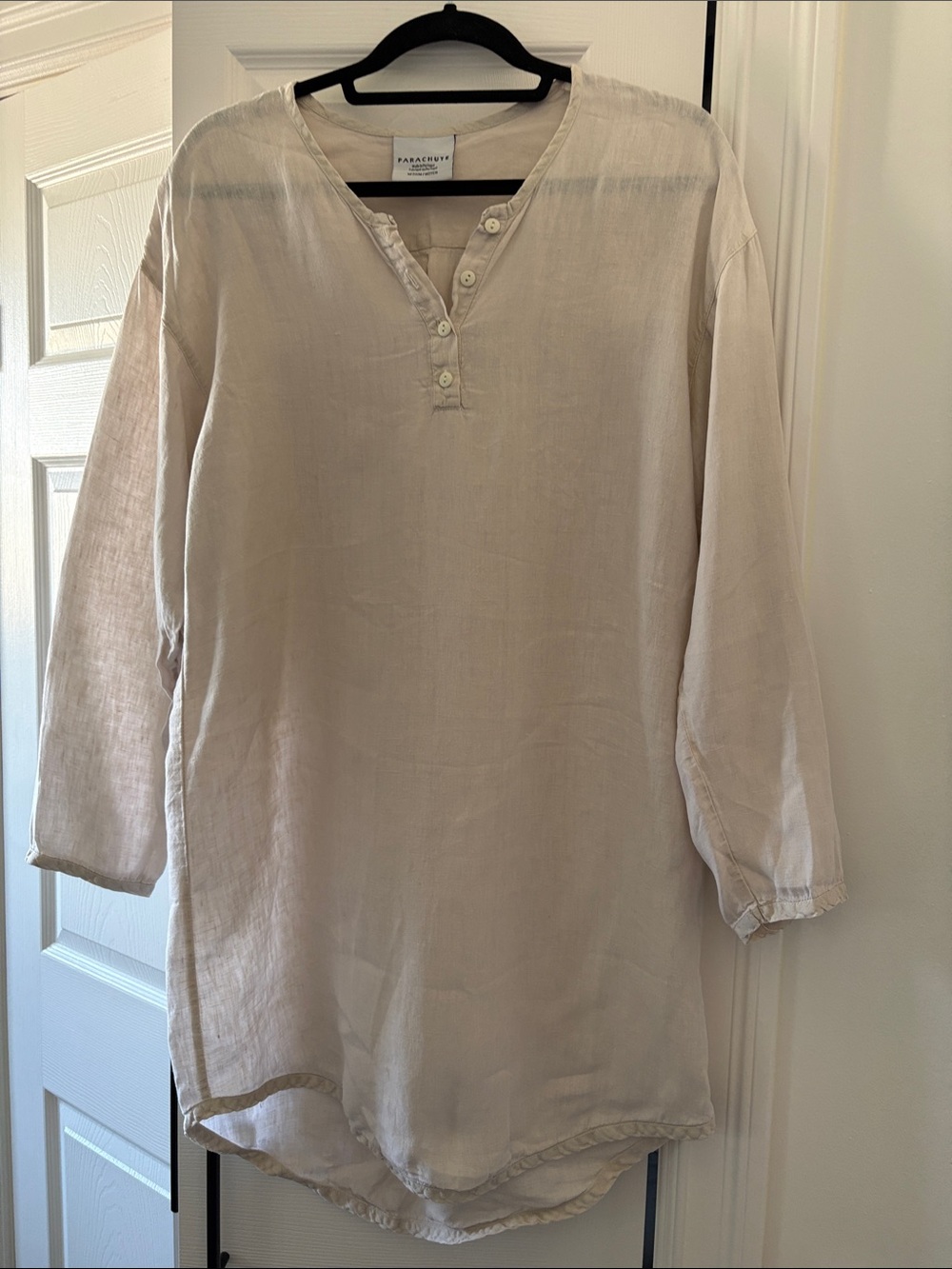 Parachute Beige Long-Sleeve Linen sleep shirt tunic